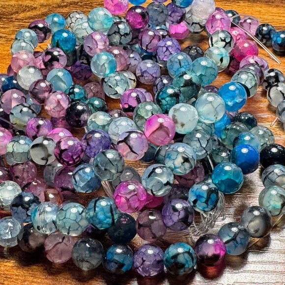 8mm Galaxy Dragons Vein Agate Bead Strand - Picture 2 of 3